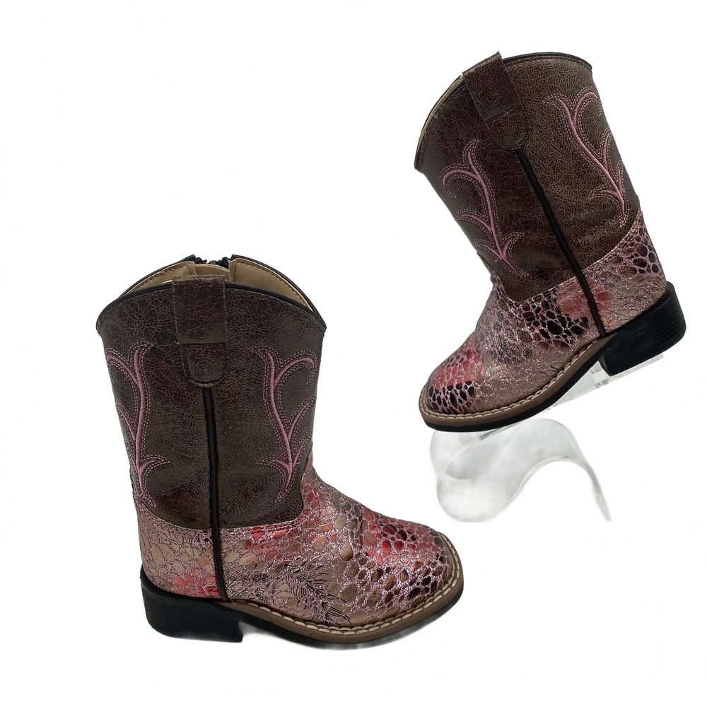 Old West Brown Pink Boots | Kids 6